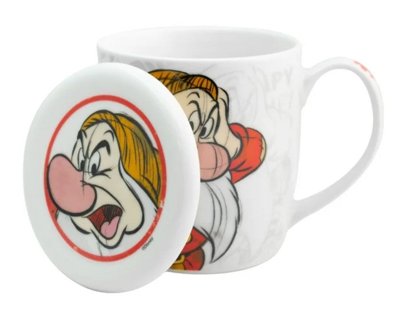 Gruñon Taza con tapa de Cermica Grumpy Blanca Nieves Capacidad 385ml con Caja de Regalo