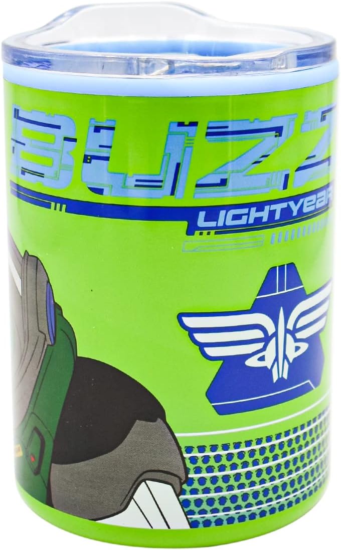 Buzz Lightyear Termo Disney Pixar Vaso Doble Pared de Acero Inoxidable con Tapa Deslizable Transparente, Diseño Lightyear, Termo para Escritorio, 350 mililitros, Multicolor
