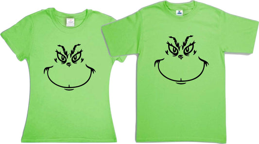 Set 2 Playeras Grinch Navidad Familia Evento Fiestas Navideñas Pareja Verde Limon