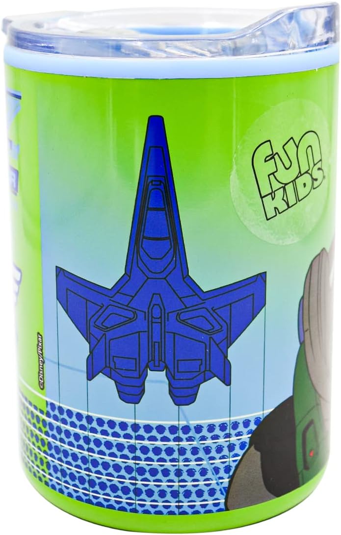 Buzz Lightyear Termo Disney Pixar Vaso Doble Pared de Acero Inoxidable con Tapa Deslizable Transparente, Diseño Lightyear, Termo para Escritorio, 350 mililitros, Multicolor