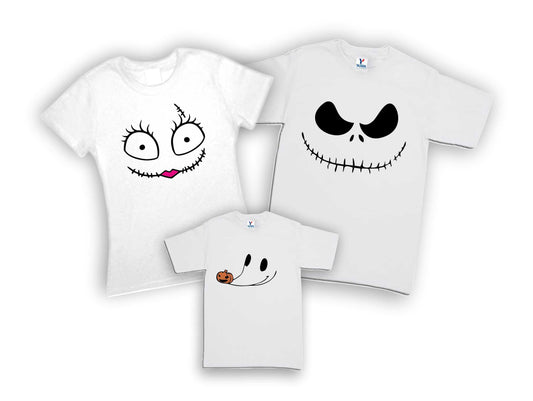 Set 3 Playeras Jack, Sally & Zero Familia Halloween Fiesta Evento Cosplay Skellington Disfraz Adulto / Infantil / Dama