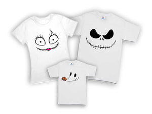 Set 3 Playeras Jack, Sally & Zero Familia Halloween Fiesta Evento Cosplay Skellington Disfraz Adulto / Infantil / Dama