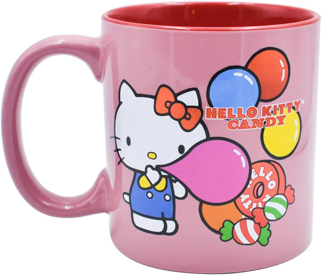 Hello Kitty Tarro de Cerámica Metalizado Kitty Sweet Candy Sanrio Capacidad 591 mililitros, Color Rosa