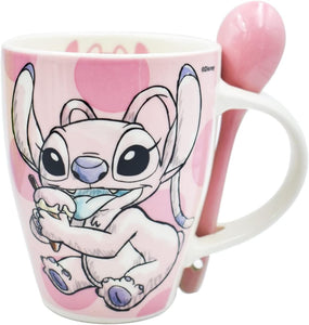 Stitch Juego de 2 Tazas de Pareja con cucharas Disney Lilo & Stitch Tarros de Ceramica capacidad 310 ml Novios Dia de San Valentin Dia del Amor