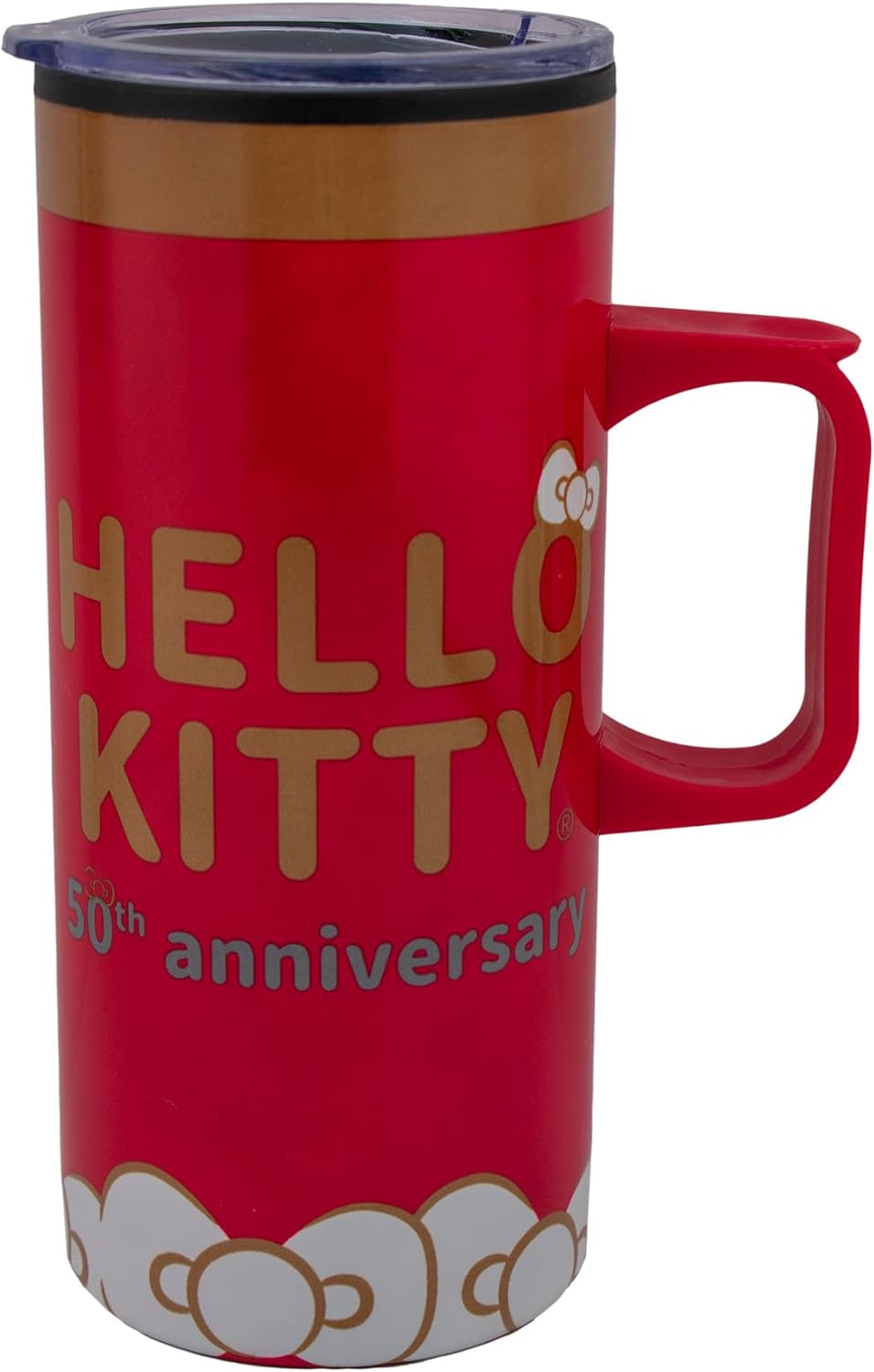 Kitty Termo Doble Pared Con Asa, Colección Hello Kitty 50 Aniversario Termo con Tapa Transparente, Capacidad 500 mililitros