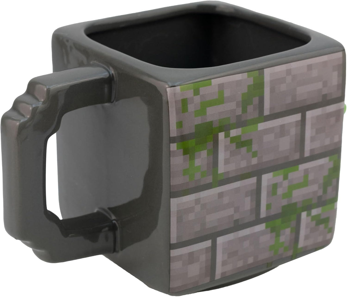Taza Grande Cuadrada Cerámica en 3D, Minecraft, Mojang Studios, Diseño Bloque Creeper, Tarro para Bebidas Calientes con Asa, Taza para Gamers, Capacidad 620 ml