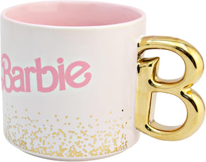 Barbie Taza Cerámica Mattel Con Asa Letra B Metalizada 502ml Color Blanco/rosa