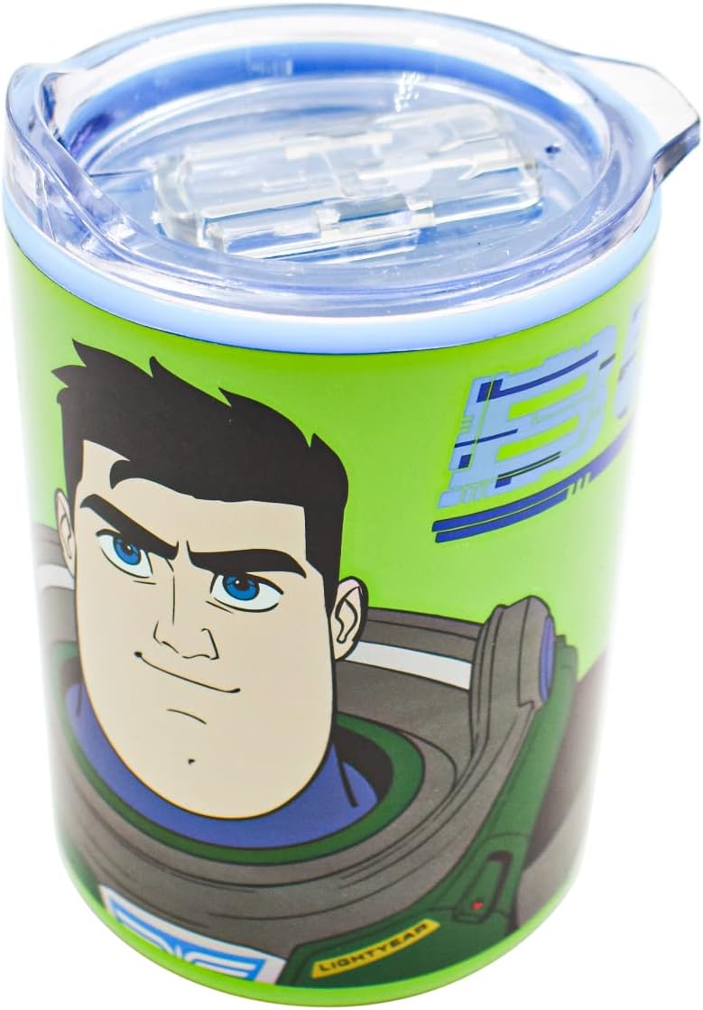 Buzz Lightyear Termo Disney Pixar Vaso Doble Pared de Acero Inoxidable con Tapa Deslizable Transparente, Diseño Lightyear, Termo para Escritorio, 350 mililitros, Multicolor
