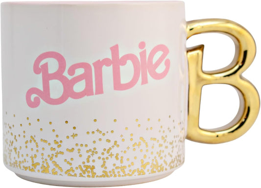 Barbie Taza Cerámica Mattel Con Asa Letra B Metalizada 502ml Color Blanco/rosa