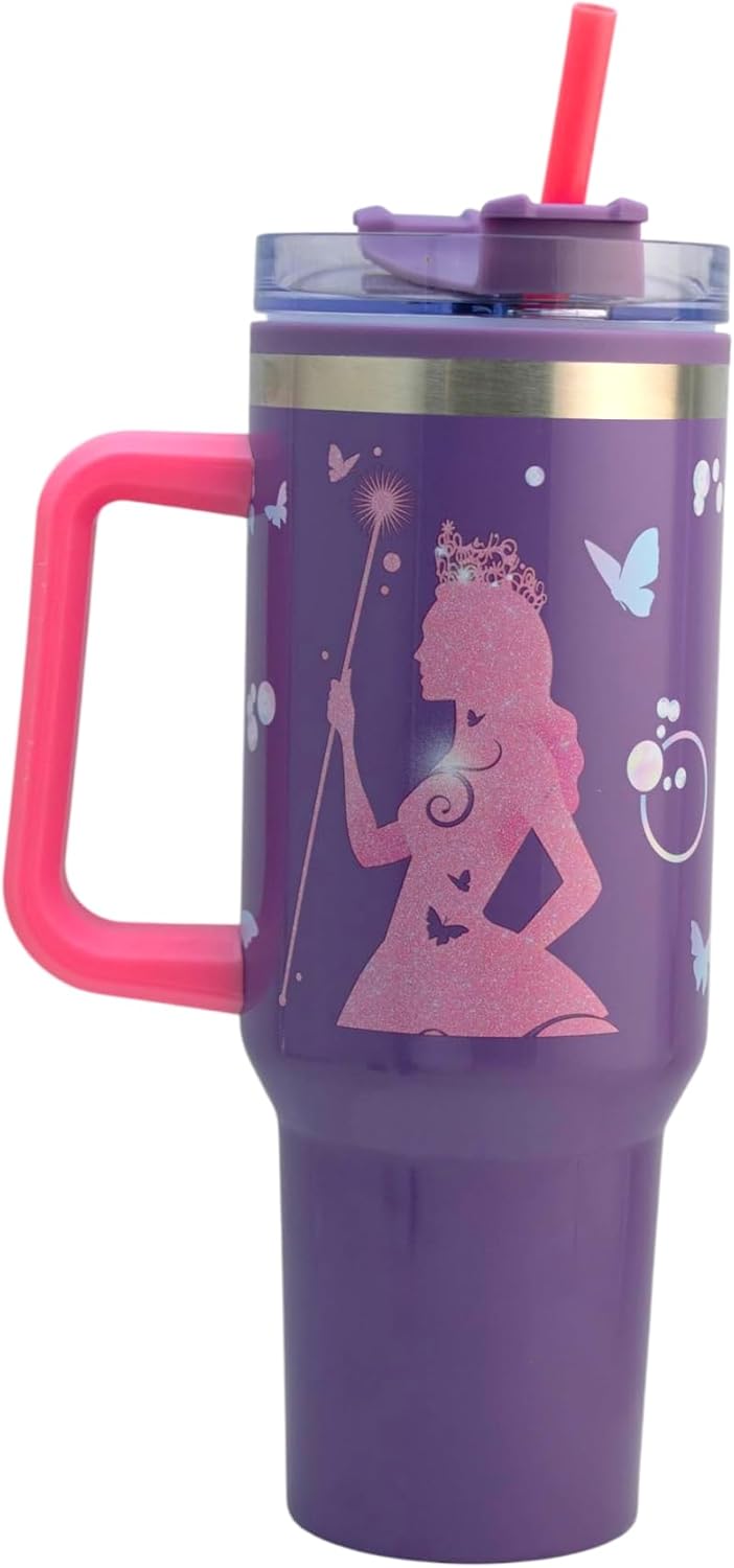 Wicked  Termo Alto Doble Pared Con Asa Y Popote Glinda, Capacidad 1.2 L