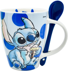 Stitch Juego de 2 Tazas de Pareja con cucharas Disney Lilo & Stitch Tarros de Ceramica capacidad 310 ml Novios Dia de San Valentin Dia del Amor