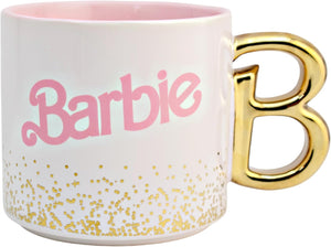 Barbie Taza Cerámica Mattel Con Asa Letra B Metalizada 502ml Color Blanco/rosa