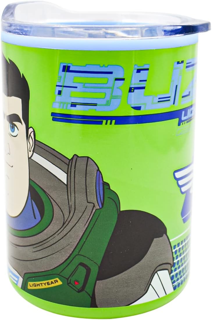 Buzz Lightyear Termo Disney Pixar Vaso Doble Pared de Acero Inoxidable con Tapa Deslizable Transparente, Diseño Lightyear, Termo para Escritorio, 350 mililitros, Multicolor