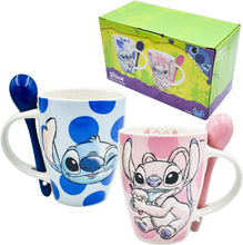 Cargar imagen en el visor de la galería, Stitch Juego de 2 Tazas de Pareja con cucharas Disney Lilo &amp; Stitch Tarros de Ceramica capacidad 310 ml Novios Dia de San Valentin Dia del Amor

