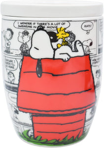 Snoopy Taza para Café de Porcelana con Tapa Protectora Peanuts Tarro para Bebidas Calientes 354 mililitros con Caja de Regalo