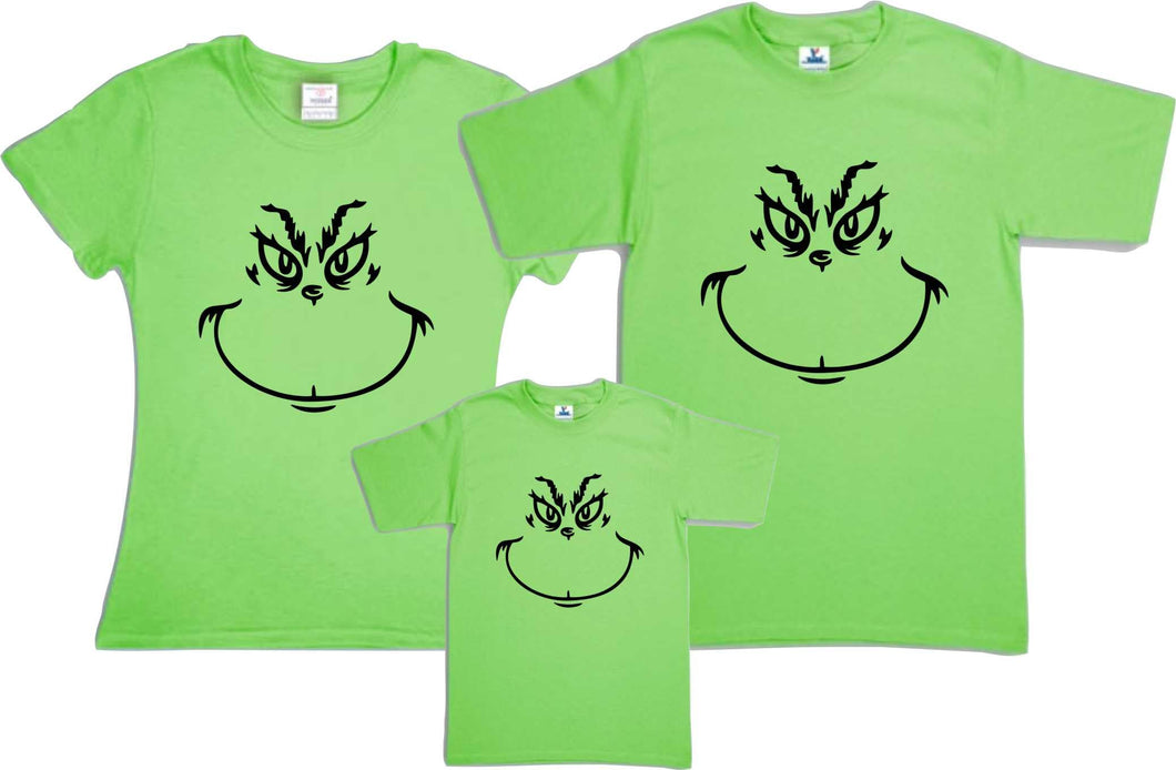 Set 3 Playeras Grinch Navidad Familia Evento Fiestas Navideñas Verde Limon