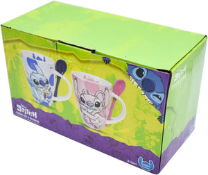 Stitch Juego de 2 Tazas de Pareja con cucharas Disney Lilo & Stitch Tarros de Ceramica capacidad 310 ml Novios Dia de San Valentin Dia del Amor
