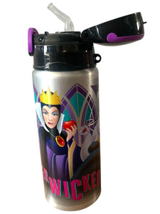 Villanas Disney Botella de aluminio Ursula, Malefica y Reina Malvada Termo para Bebidas Frescas Tapa con Apertura Push Up y Popote