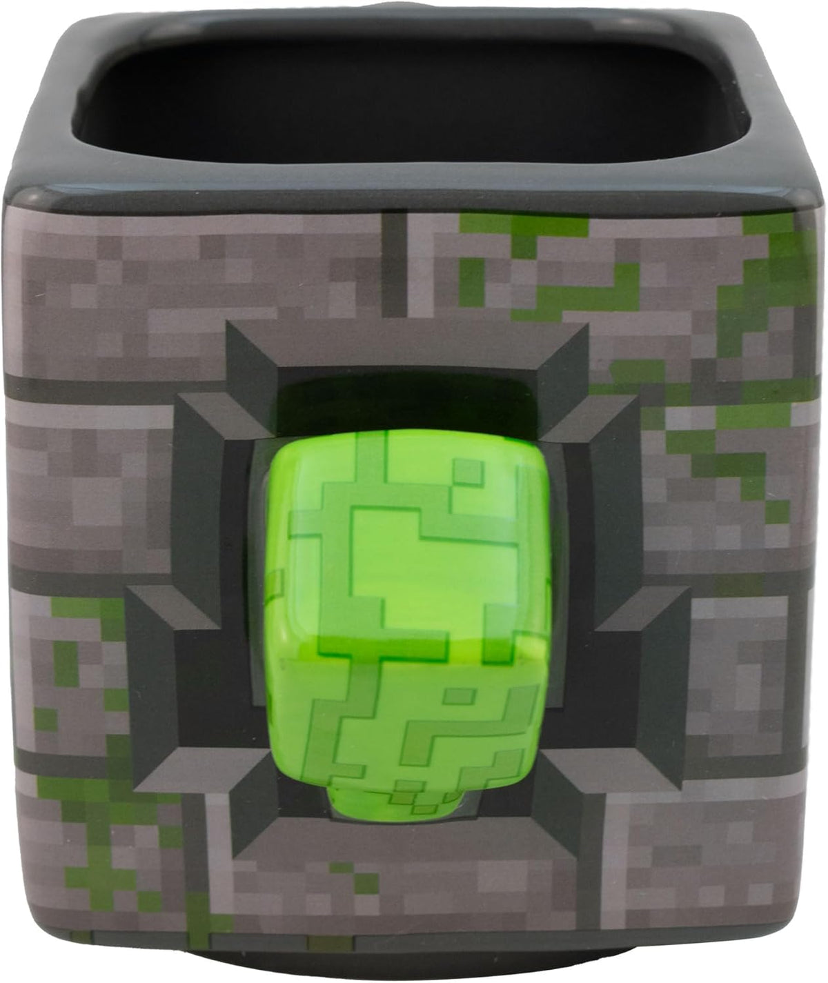 Taza Grande Cuadrada Cerámica en 3D, Minecraft, Mojang Studios, Diseño Bloque Creeper, Tarro para Bebidas Calientes con Asa, Taza para Gamers, Capacidad 620 ml