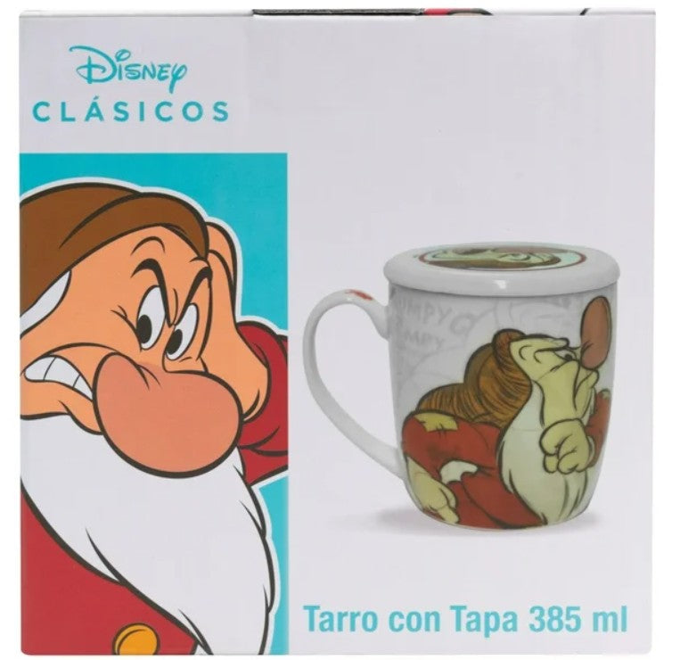 Gruñon Taza con tapa de Cermica Grumpy Blanca Nieves Capacidad 385ml con Caja de Regalo
