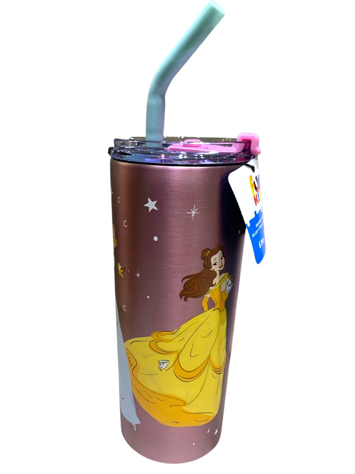 Princesas Disney Vaso Termo doble Pared Acero Inoxidable con tapa y Popote Cenicienta Bella Rapunzel