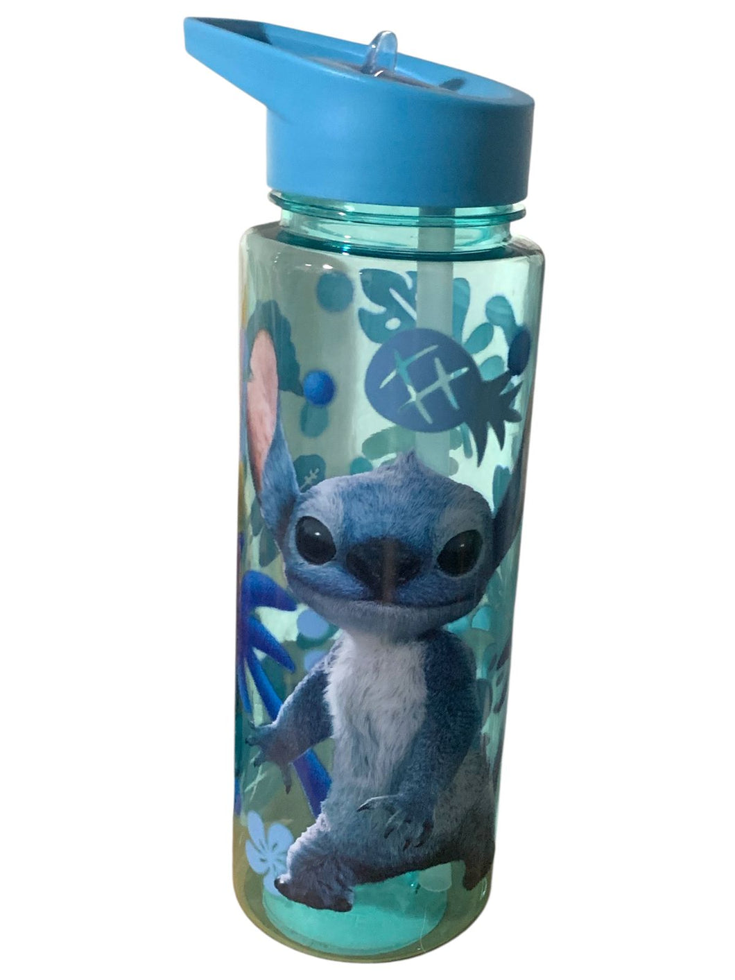 Stitch Botella Tapa con Asa y Popote Plegable de Plástico, Capacidad 700 ml
