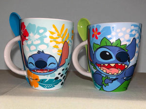 Stitch Juego de 2 Tazas de Pareja con cucharas Ohana Disney Lilo & Stitch Tarros de Ceramica capacidad 310 ml
