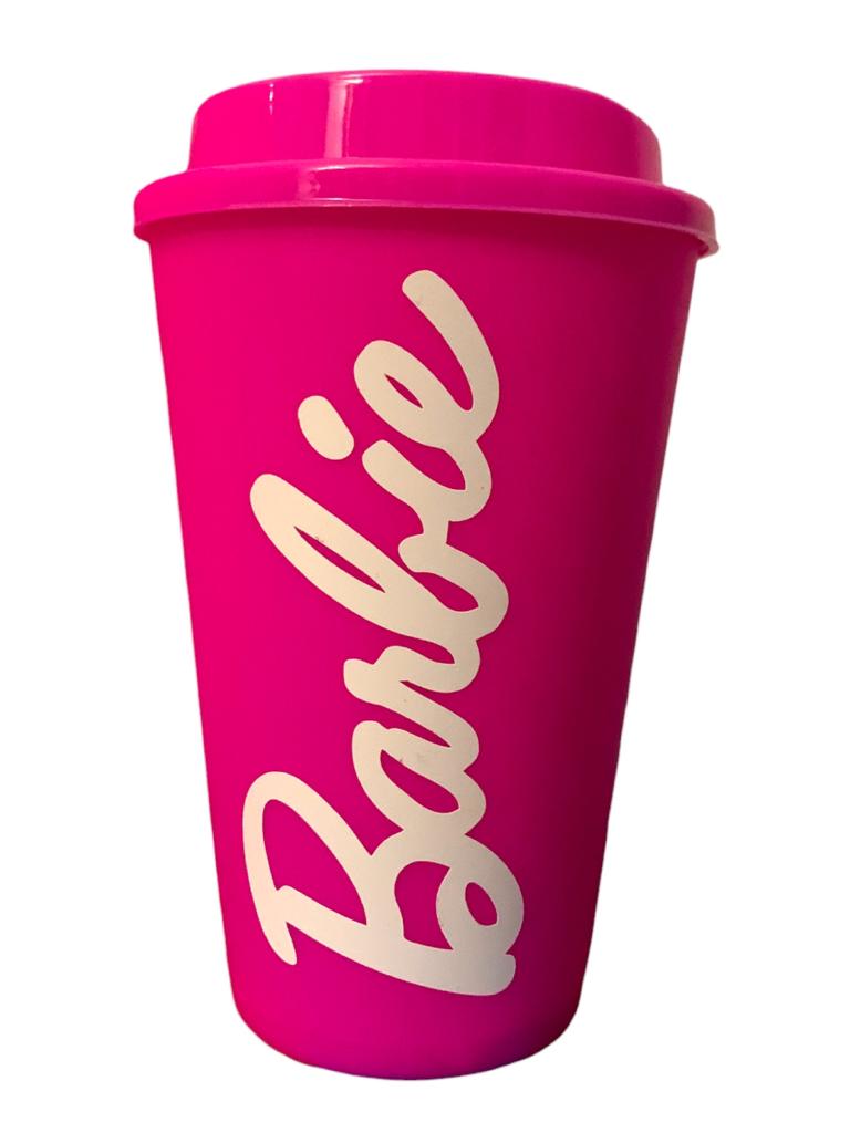 Vaso Barbie Cafetero con tapa reutilizable 16 onzas