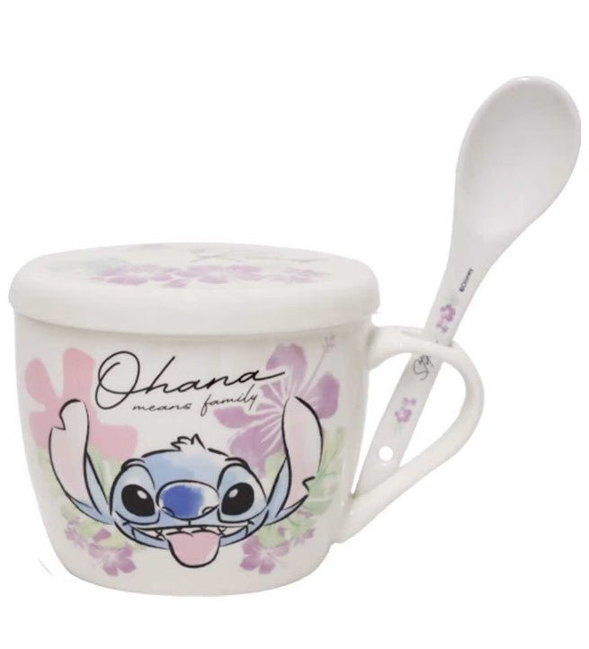 Stitch Taza con tapa y cuchara de Porcelana