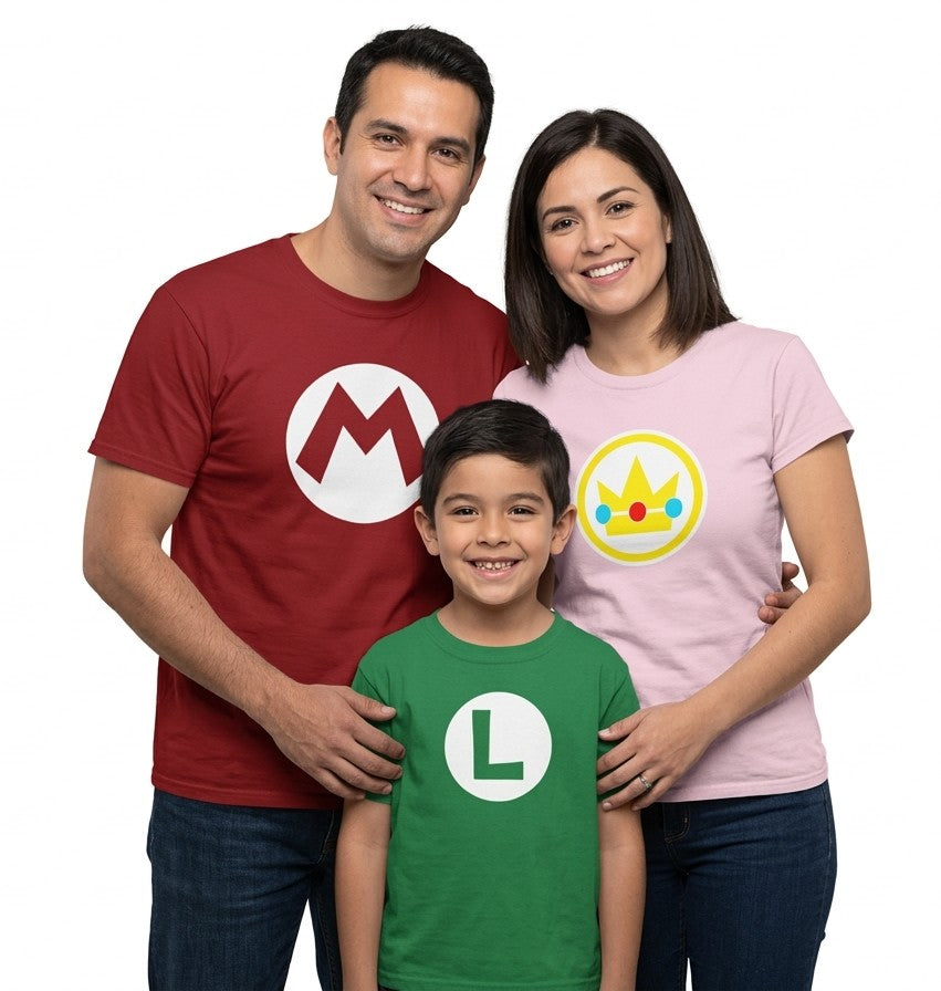 Set 3 Mario Luigi Princesa Peach Gamer Playeras Familia Evento Fiesta Juego Papá Mamá Infantil Cosplay
