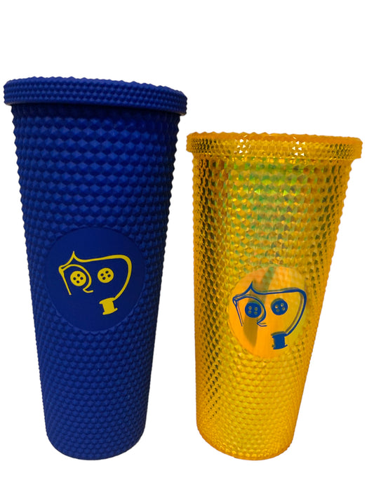 Vaso Coraline Texturizado Tachuela con Popote 24 onzas