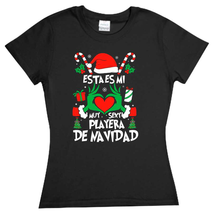 Playera Estilo ugly sueter This is my it´s too hot for ugly christmas sweater shirt Grinch evento Navideño Corte dama/Caballero o Infantil familia evento Navidad Reunion
