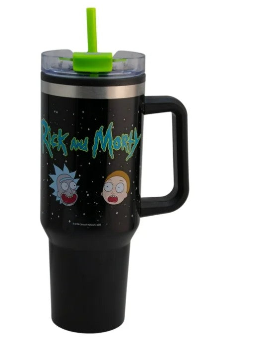 Rick and Morty Termo Alto Doble Pared Con Asa Y Popote Capacidad 1. 2 L