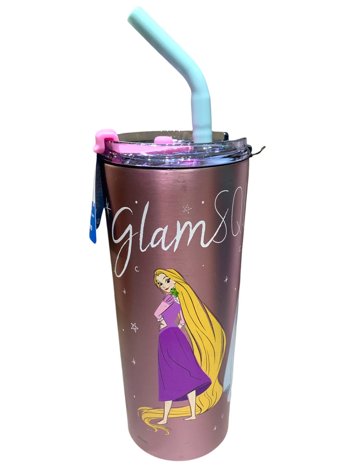 Princesas Disney Vaso Termo doble Pared Acero Inoxidable con tapa y Popote Cenicienta Bella Rapunzel