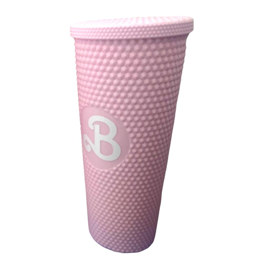Vaso  Barbie Texturizado Tachuelas con popote termico capacidd 24 onzas