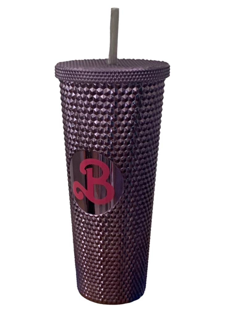 Vaso  Barbie Texturizado Tachuelas con popote termico capacidd 24 onzas