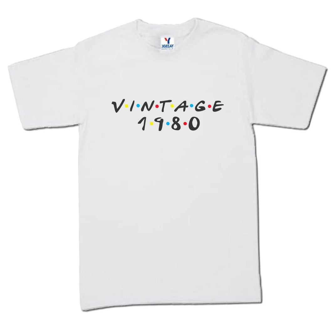 Playera Cumpleaños Vintage Friends Amigos MD1 Año Personalizable corte Infantil, Dama o Caballero