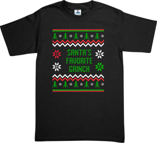 Playera Santa´s Favorite Grinch estilo Ugly Sweater Navidad Familia Fiesta Evento Reunion Corte Dama/Caballero o Infantil