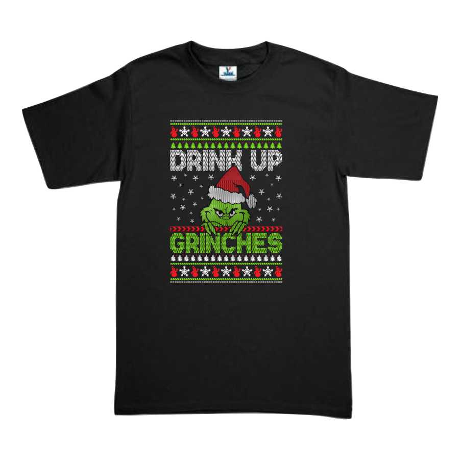 Playera Drink Up Grinches estilo Ugly Sweater Navidad Familia Fiesta EventoGrinch Reunion Corte Dama/Caballero o Infantil
