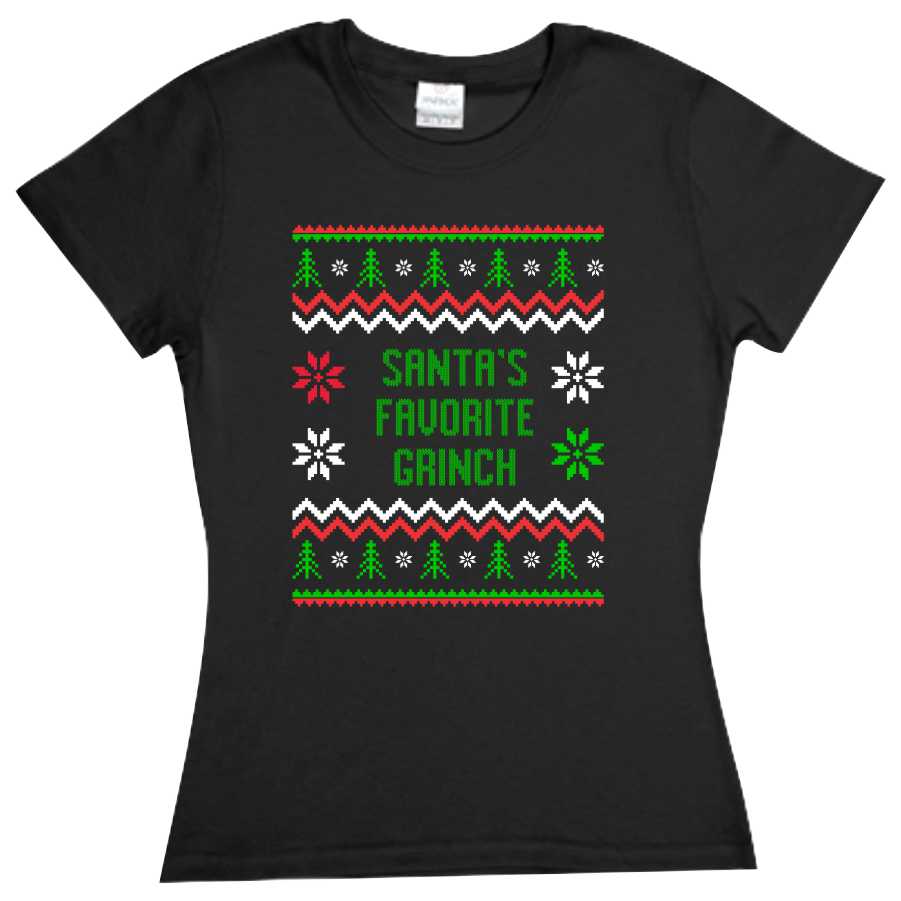 Playera Santa´s Favorite Grinch estilo Ugly Sweater Navidad Familia Fiesta Evento Reunion Corte Dama/Caballero o Infantil