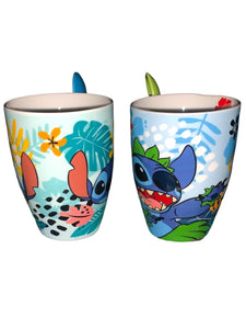 Stitch Juego de 2 Tazas de Pareja con cucharas Ohana Disney Lilo & Stitch Tarros de Ceramica capacidad 310 ml