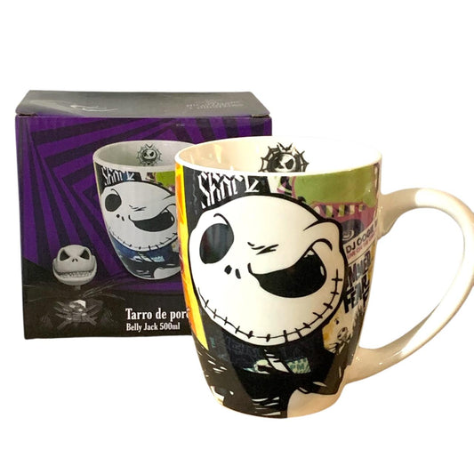 Taza Jack Skellington Taza Belly de Porcelana El Extraño Mundo de Jack Capacidad 500 ml con Caja de Regalo