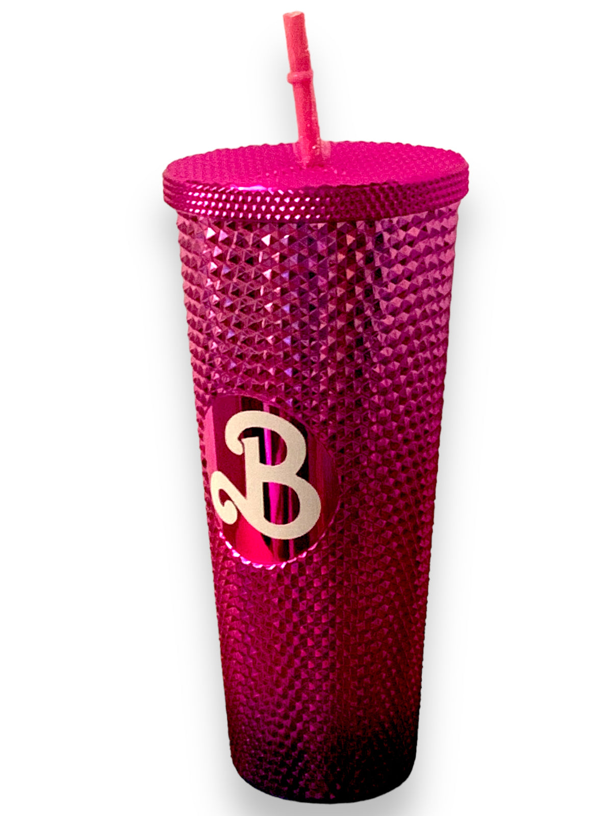 Vaso  Barbie Texturizado Tachuelas con popote termico capacidd 24 onzas