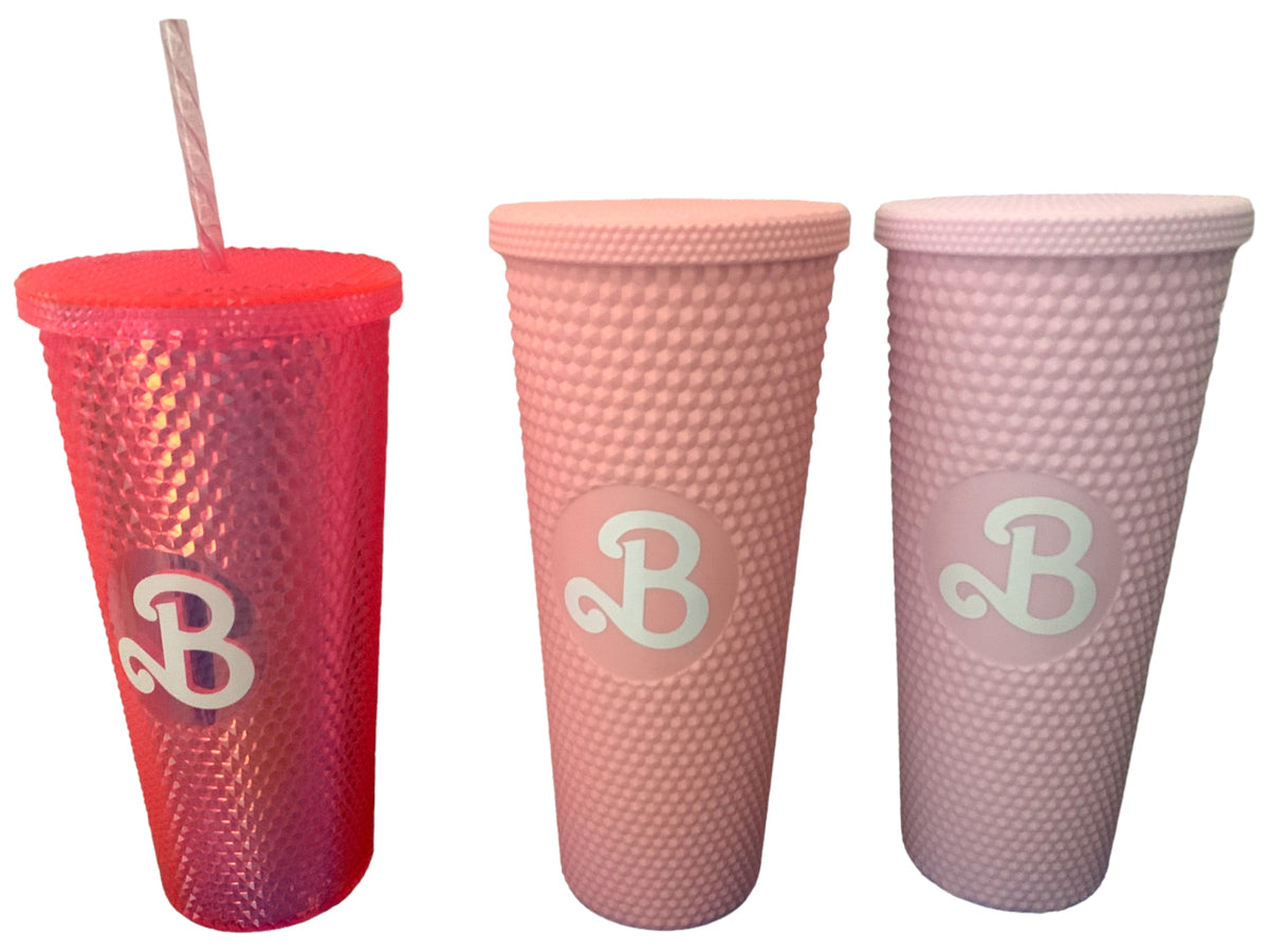 Vaso  Barbie Texturizado Tachuelas con popote termico capacidd 24 onzas