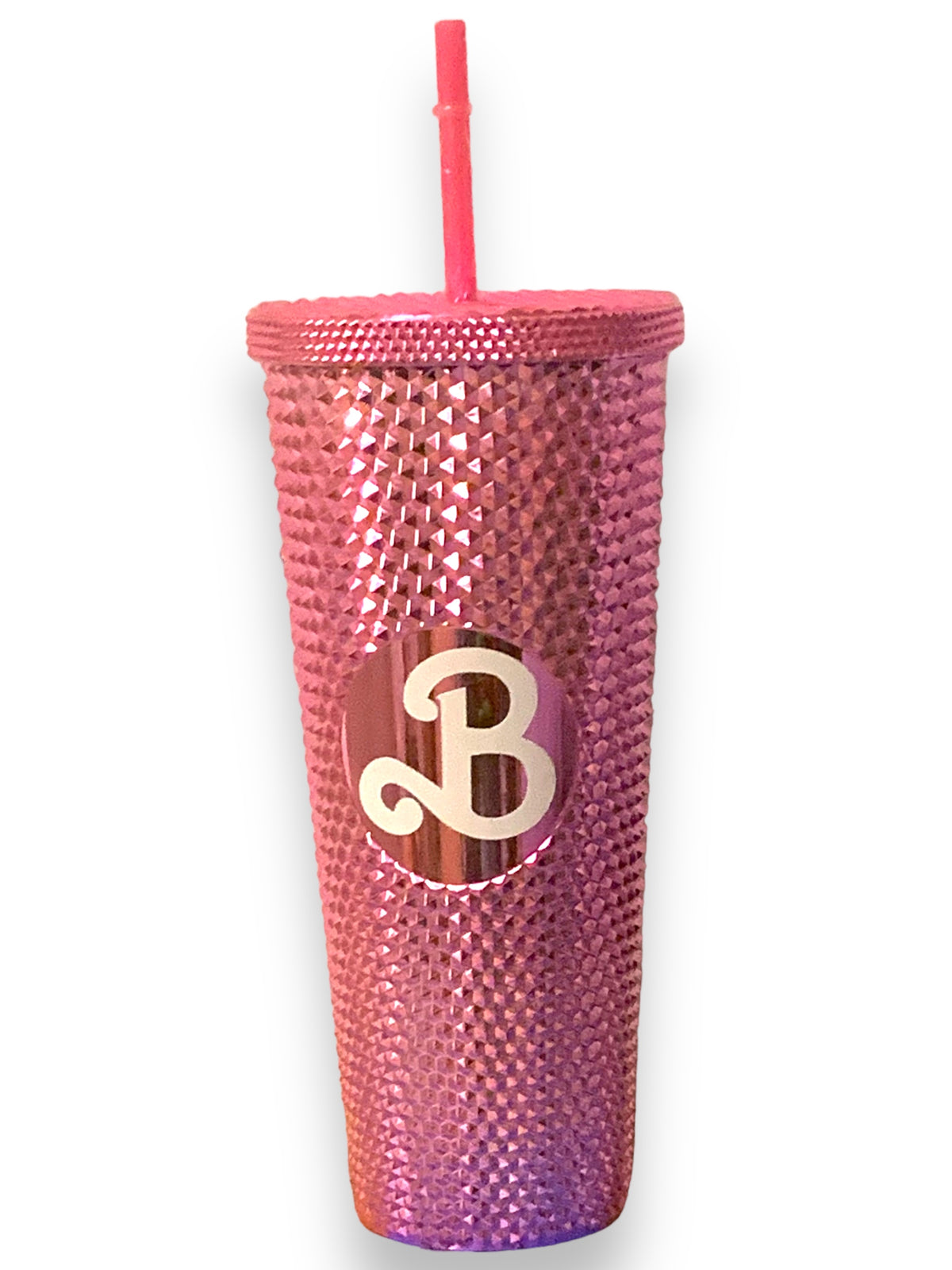 Vaso  Barbie Texturizado Tachuelas con popote termico capacidd 24 onzas
