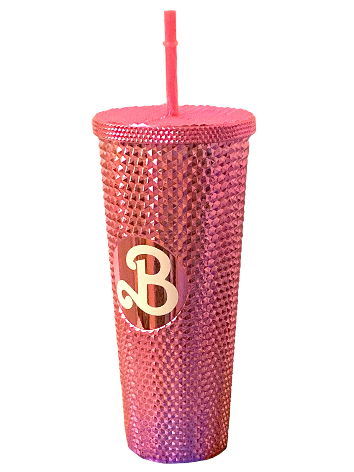 Vaso  Barbie Texturizado Tachuelas con popote termico capacidd 24 onzas