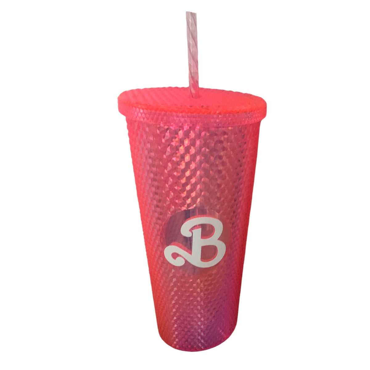 Vaso  Barbie Texturizado Tachuelas con popote termico capacidd 24 onzas