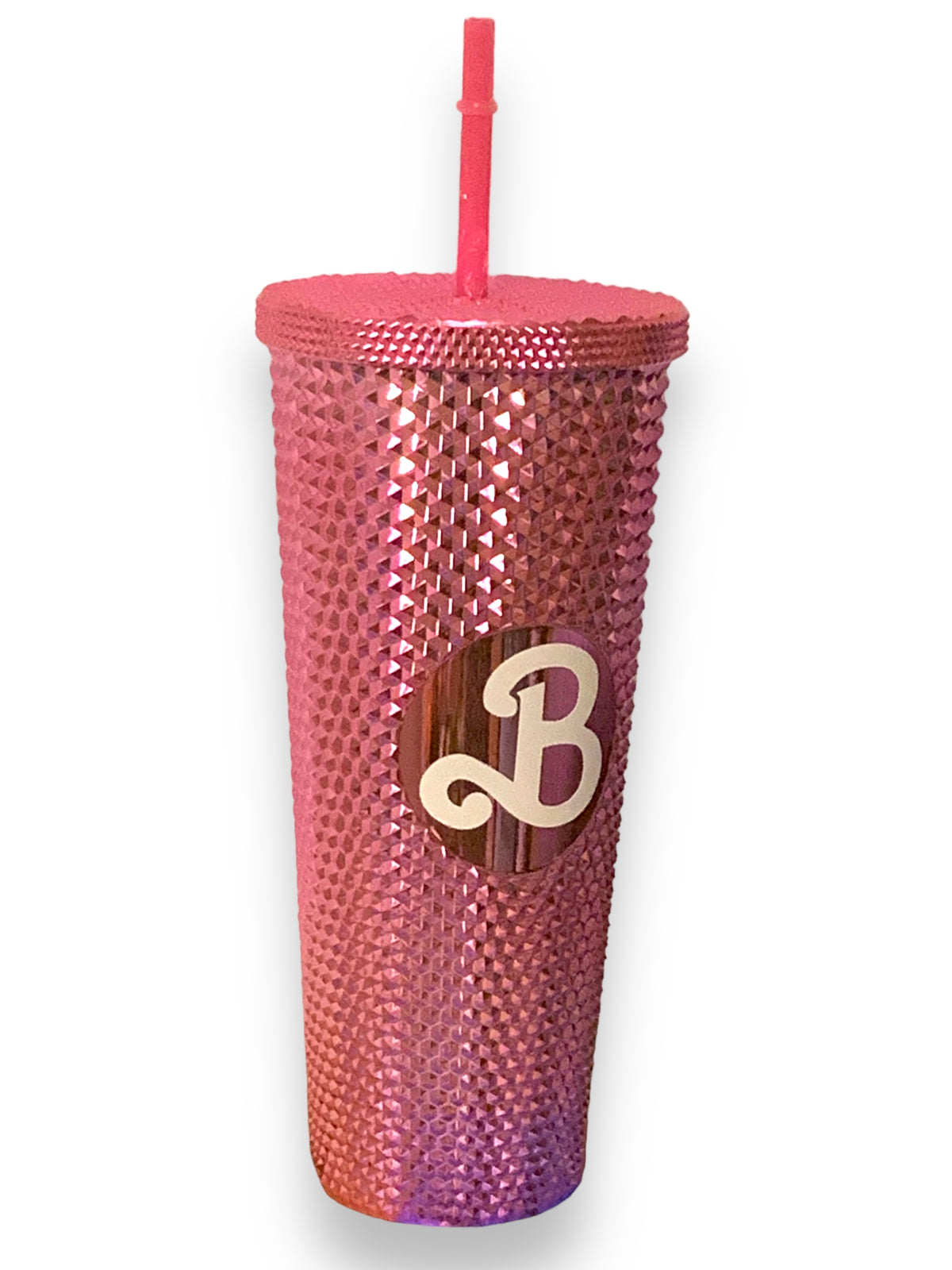 Vaso  Barbie Texturizado Tachuelas con popote termico capacidd 24 onzas