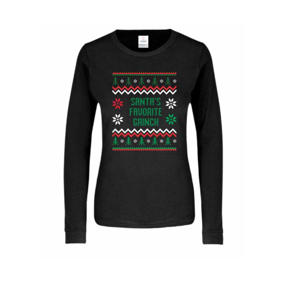 Playera Santa´s Favorite Grinch estilo Ugly Sweater Navidad Familia Fiesta Evento Reunion Corte Dama/Caballero o Infantil