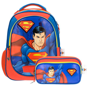 Superman Set Mochila Escolar y lapicera con capa Dc Comics Set Con 2 piezas Azul/Rojo